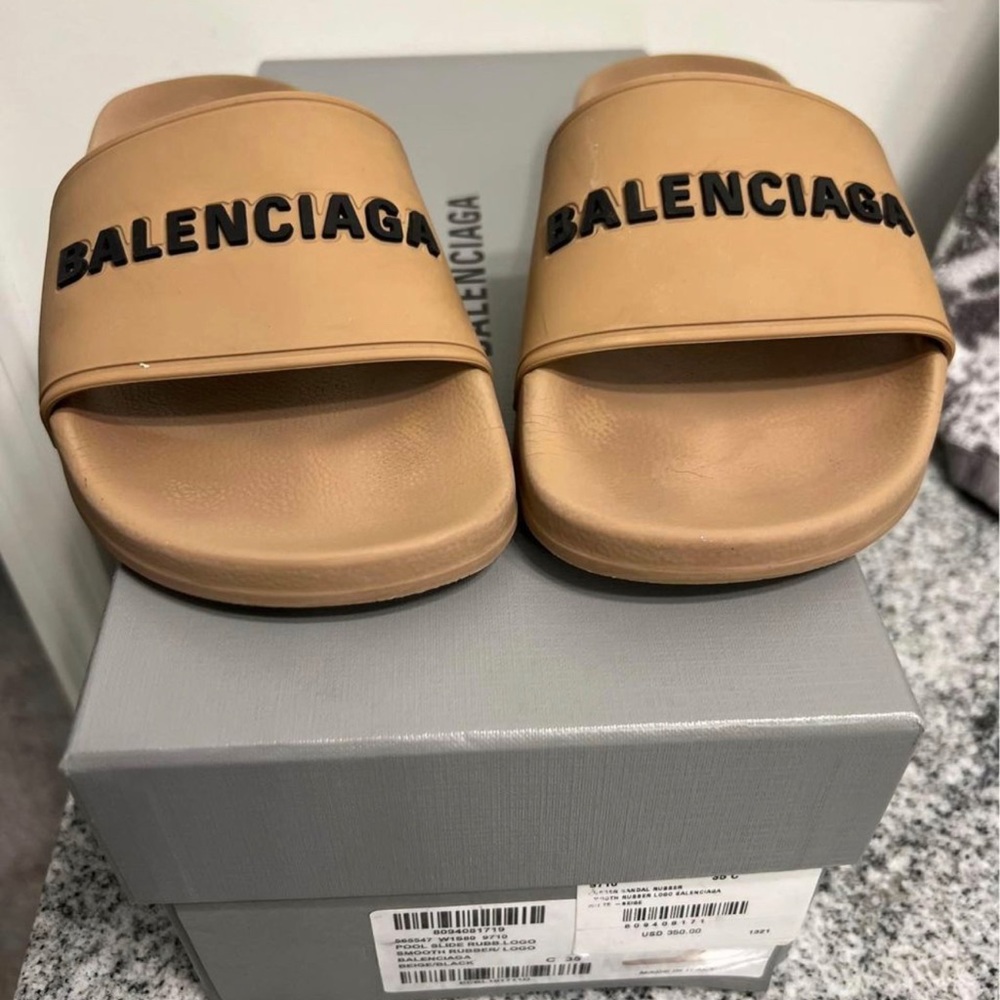 Balenciaga Beige Slide Sandals